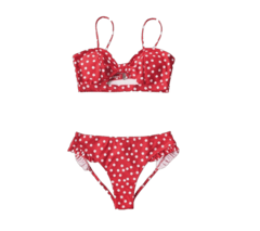CUPSHE Ženski dvodelni kupaći D27 sa tufnama crveno-beli