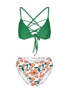 CUPSHE Ženski dvodelni kupaći D110 sa cvetnim motivima zeleno-beli