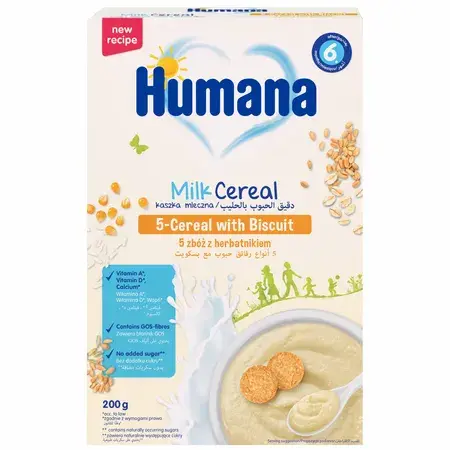 Humana Mlečna instant kaša sa 5 žitarica i keksom, 200g