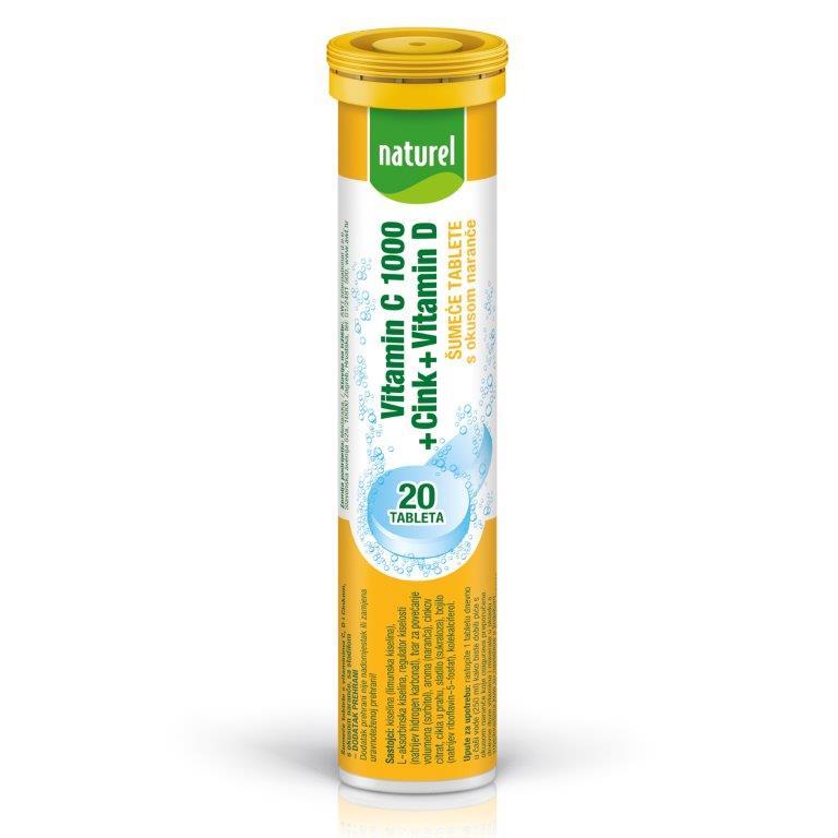 Naturel Šumeće tablete Vitamin C 1000 mg + Cink + Vitamin D, 20 komada