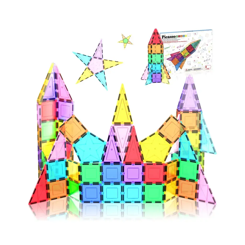 PicassoTiles Set za slaganje magnetnih pločica Raketa, 32 komada
