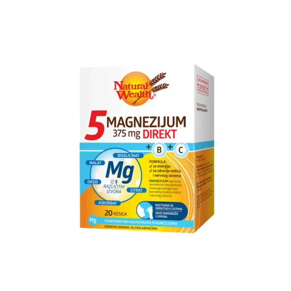 Natural Wealth Magnezijum 5 Direkt + B + C, 375 mg, 20 kesica