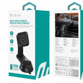 Auto držač za mobilni telefon sa bežičnim punjačem, Magnetni, 15W, Crni
