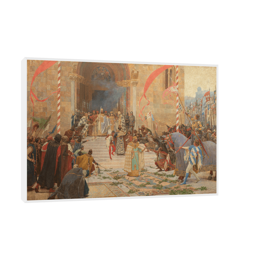 Canvas Slika na platnu Krunisanje Cara Dušana - Paja Jovanović, Sa ramom, 150 x 100 cm, Beli