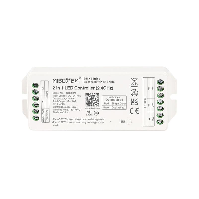 MIBOXER Kontroler za LED trake FUT035P+, 2 funkcije, 20A, 2.4GHz, Beli