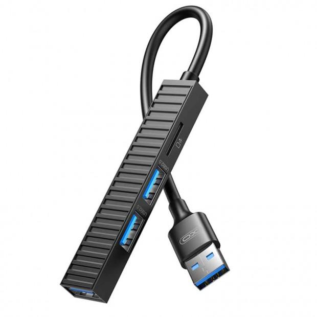 XO Adapter Docking Station 4 u1 XO-HUB014A, Micro - USB3.0,2xUSB2.0, TF, Crni
