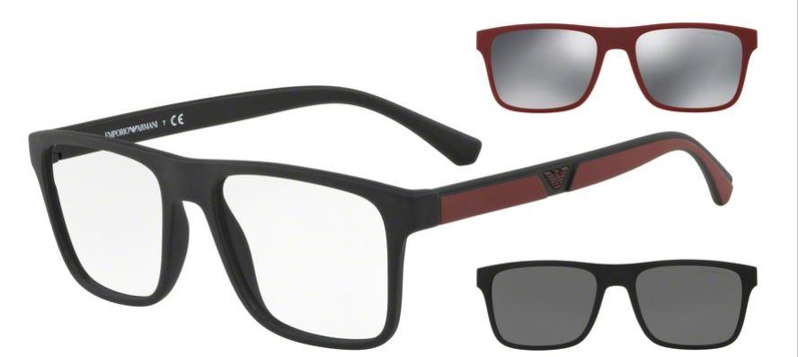 EMPORIO ARMANI Okvir i 2 clip on dodatka za sunčane naočare 0EA4115 50421W 54, Muški, Crno-bordo