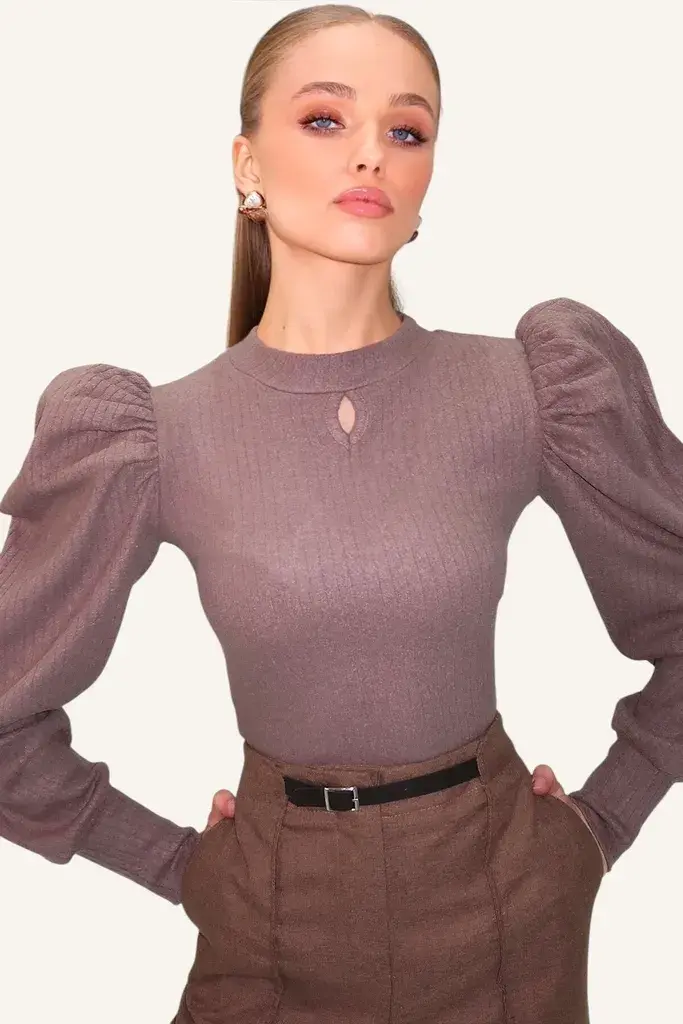 Trend Alacati Stili Ženska bluza dugih rukava Alc-X13069, Smeđa