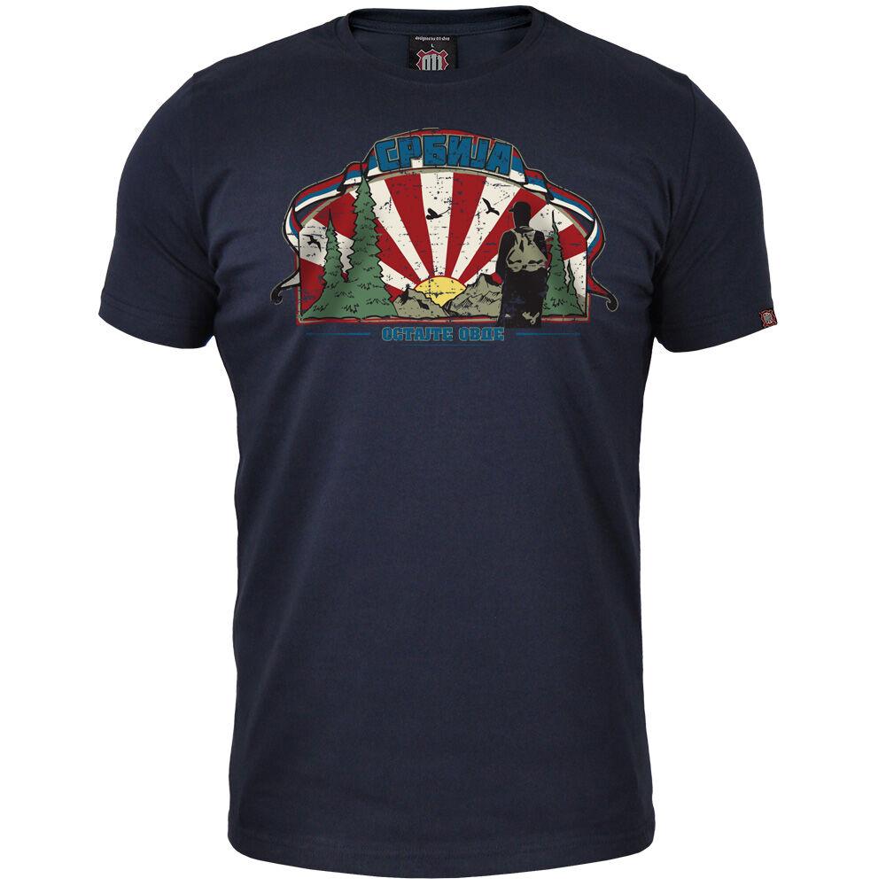 011Shop Muška majica kratkih rukava "Ostajte ovde!", Teget