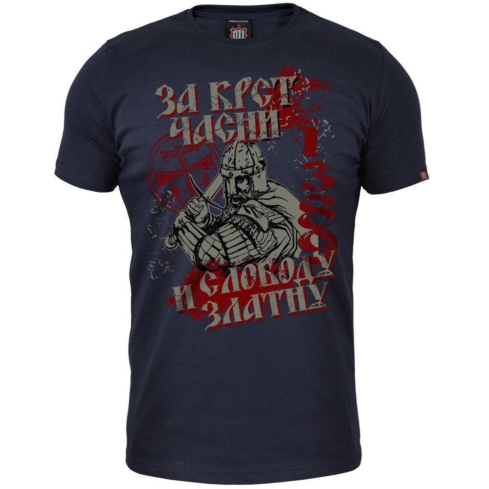 011Shop Muška majica kratkih rukava "Za krst časni i slobodu zlatnu", Teget