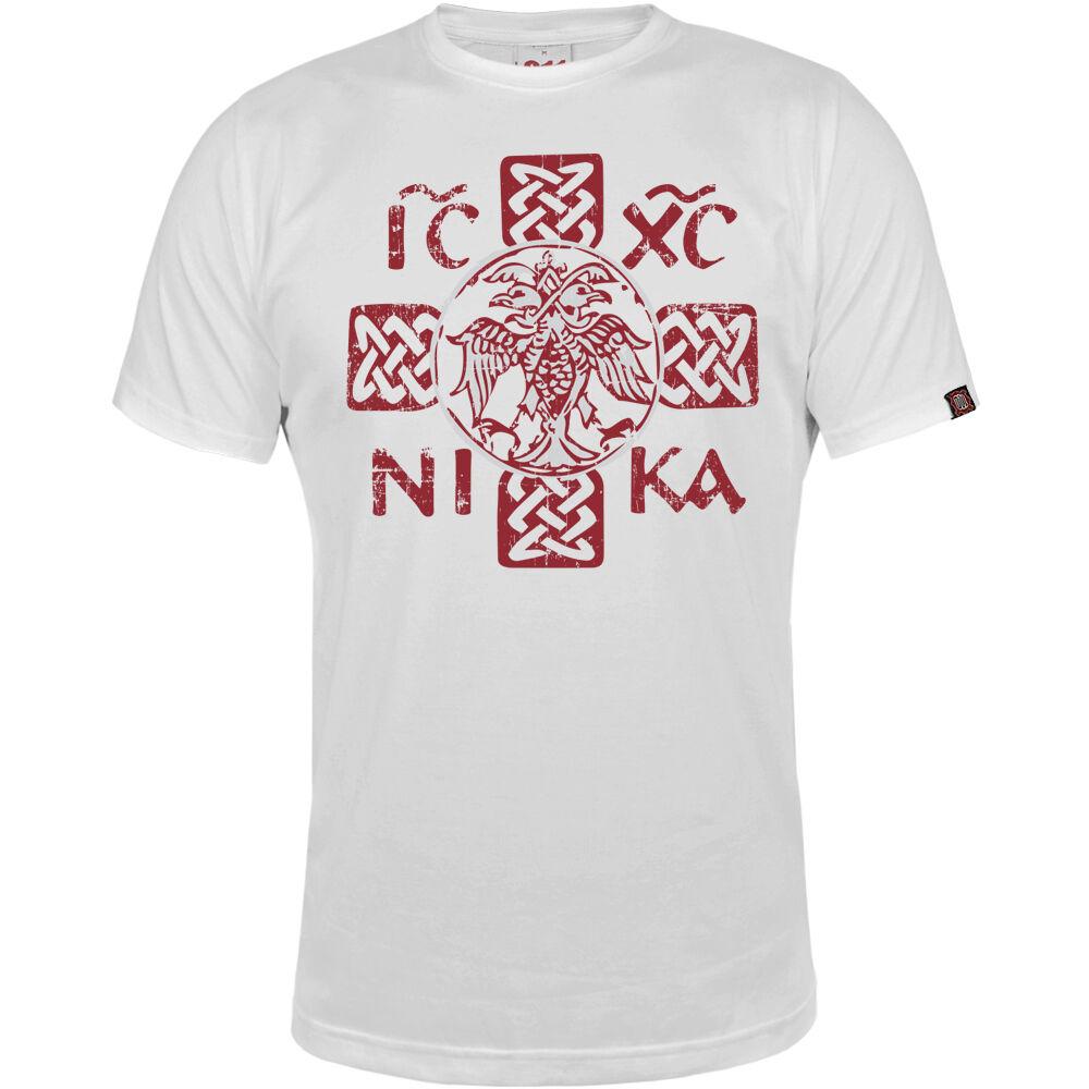 011Shop Muška majica kratkih rukava "Icxc Nika Nemanjićki orao", Bela
