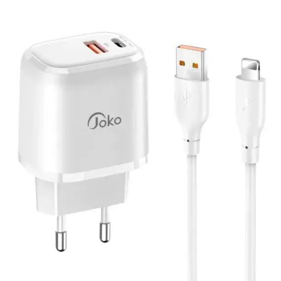 Konfulon Kućni punjač JK82 + DC64, PD 20W, QC 18W, sa kablom USB, Beli