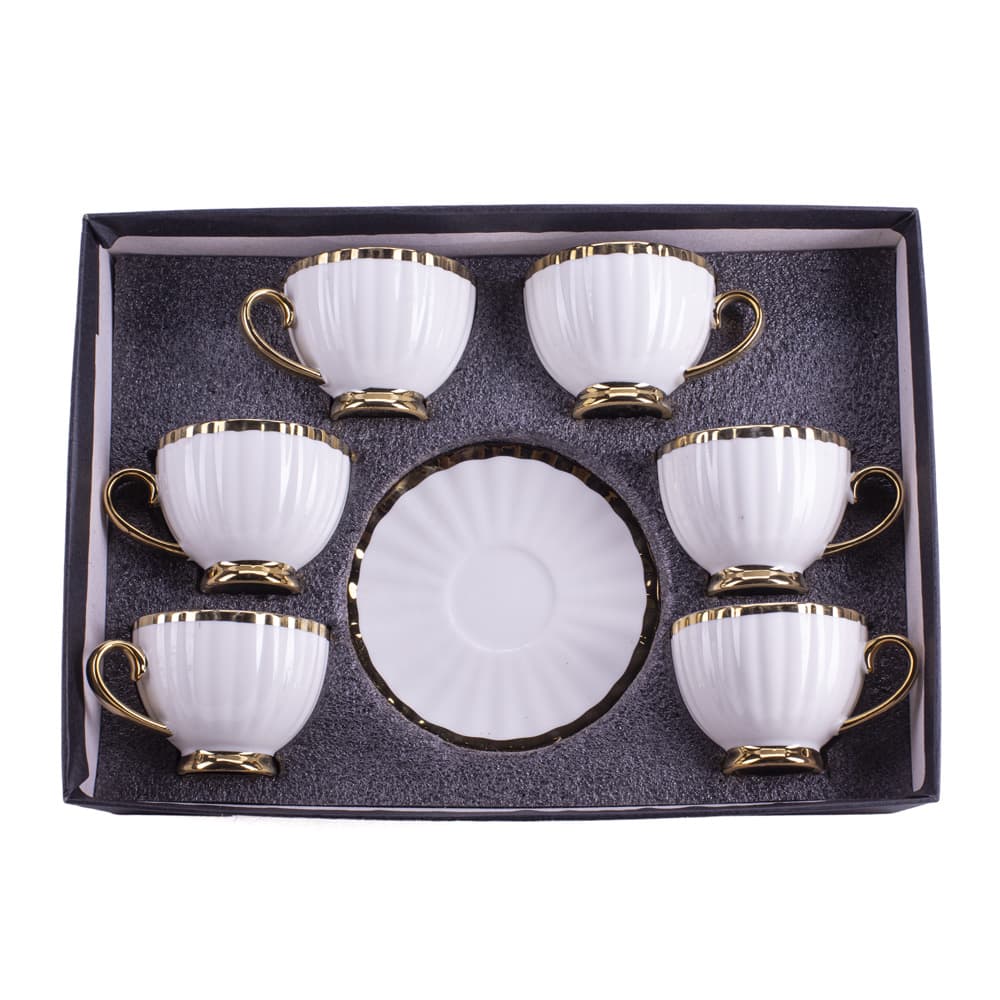 DIKER HOME Porcelanske šolje, 6 komada, Belo-zlatne boje