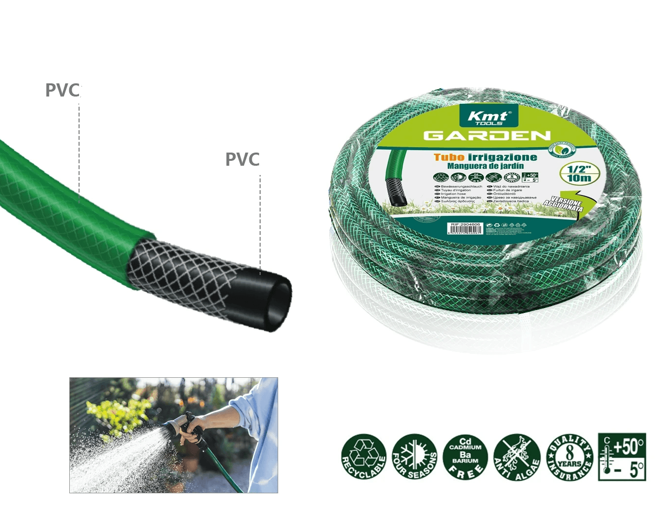 KMT Baštensko crevo za navodnjavanje, PVC, 10m, 1/2"