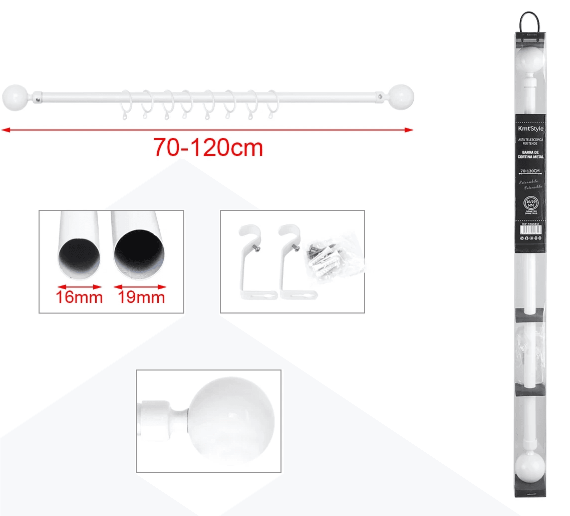 KMT Kuka za zavese sa bočnim produžetkom 70-120cm, Bela