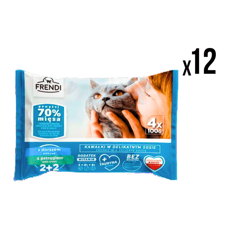 Frendi Vlažna hrana za mačke, Bakalar i pastrmka, 4x100g, 12 komada