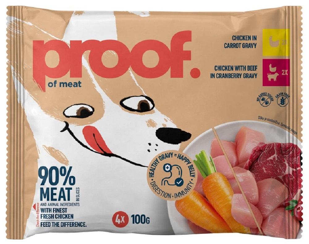 Proff Vlažna hrana za pse, Piletina i govedina u sosu od brusnice, 100 g, 4 komada