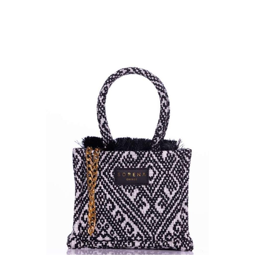 Sorena Handmade Ženska mini tote torba Roxani, Crno-bela