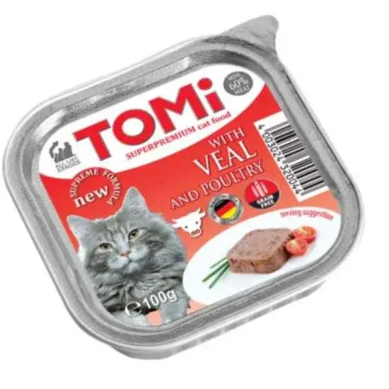 TOMI Pašteta za mačke sa ukusom teletine i živine, 100g