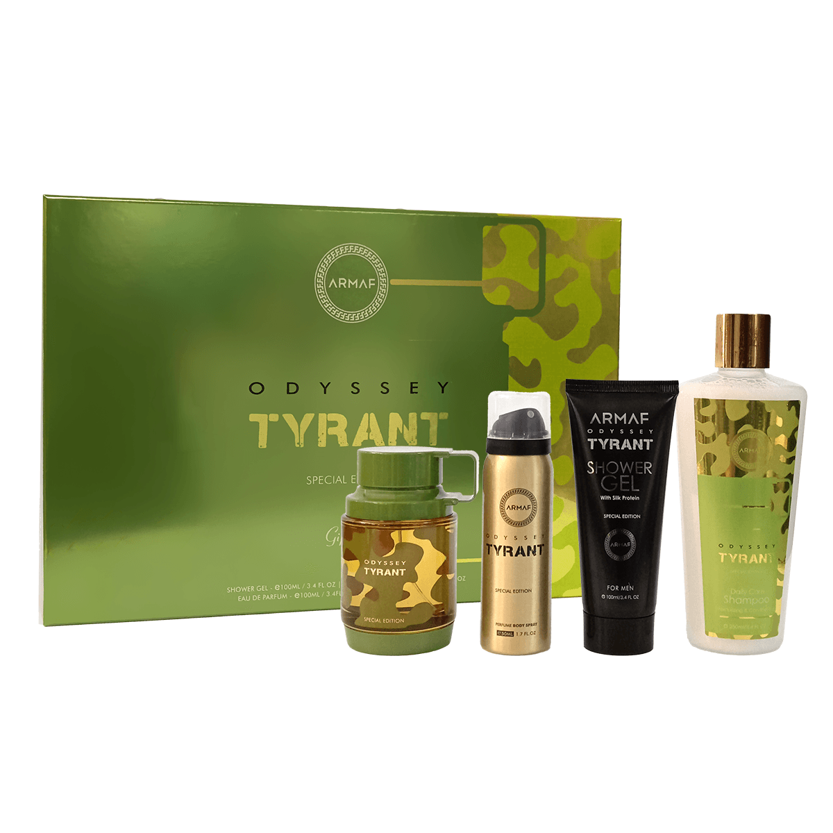 Armaf Odyssey Tyrant 100ml EDP + 100ml Shower Gel + 50ml Body Spray + 250ml Shampoo / Unisex Gift Set