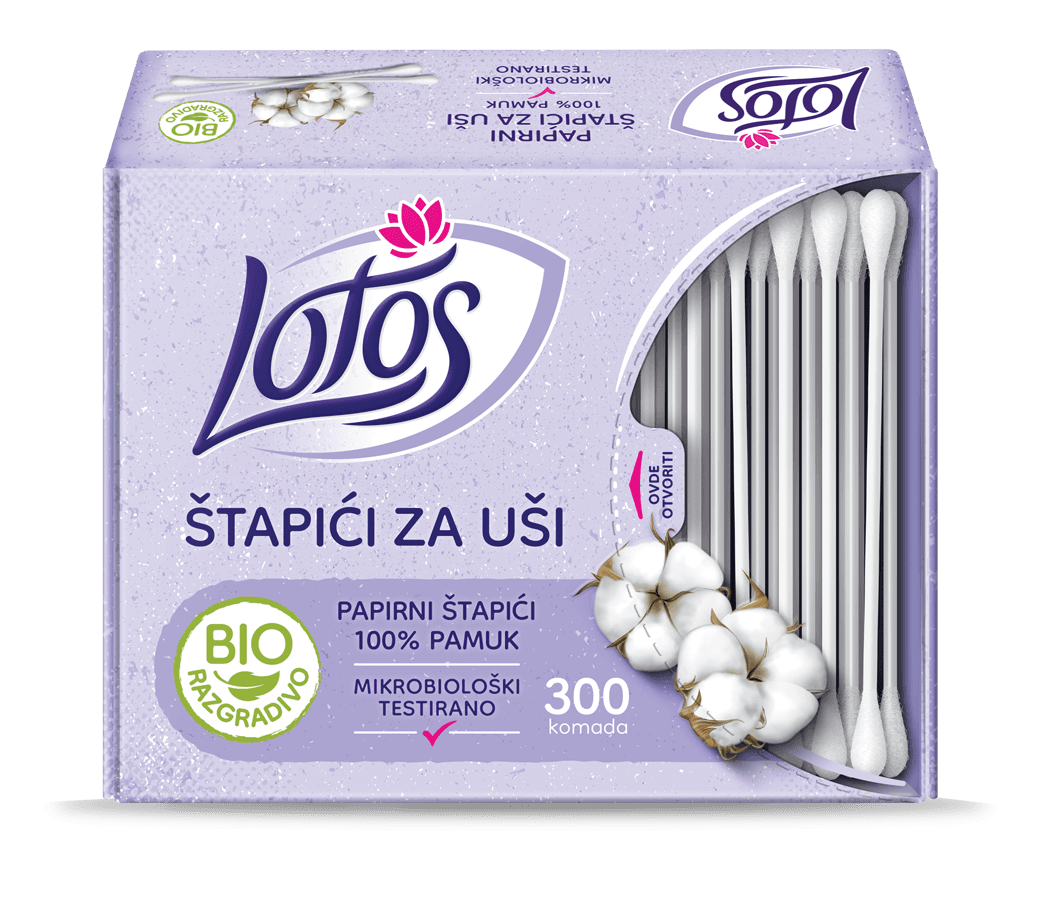 Lotos Vateni štapići za uši, 300 komada